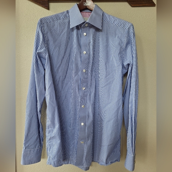 Eton Contemporary Fit Mens Blue/white Gingham. Button Down Size 40 15 3/4 - Picture 1 of 7